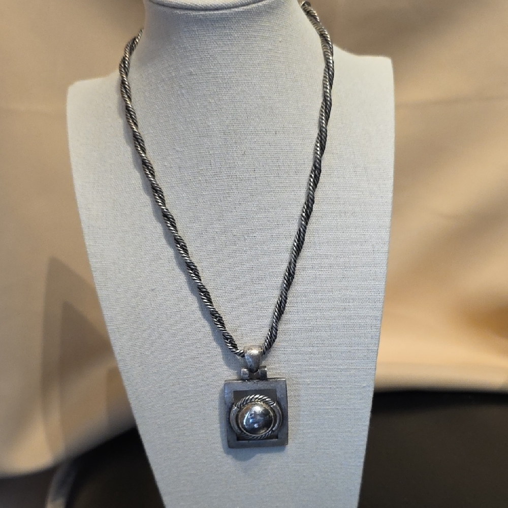 Chico's Silver Pendant Necklace with Geometric Design